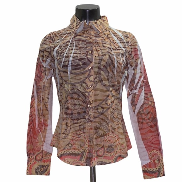 REBA Multicolored Printed Button Down Blouse - Picture 1 of 12